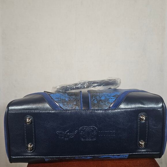 NWT Original by Sharif 1827 Blue Crocodile Print Satchel Bag w/ Strap - Picture 8 of 10